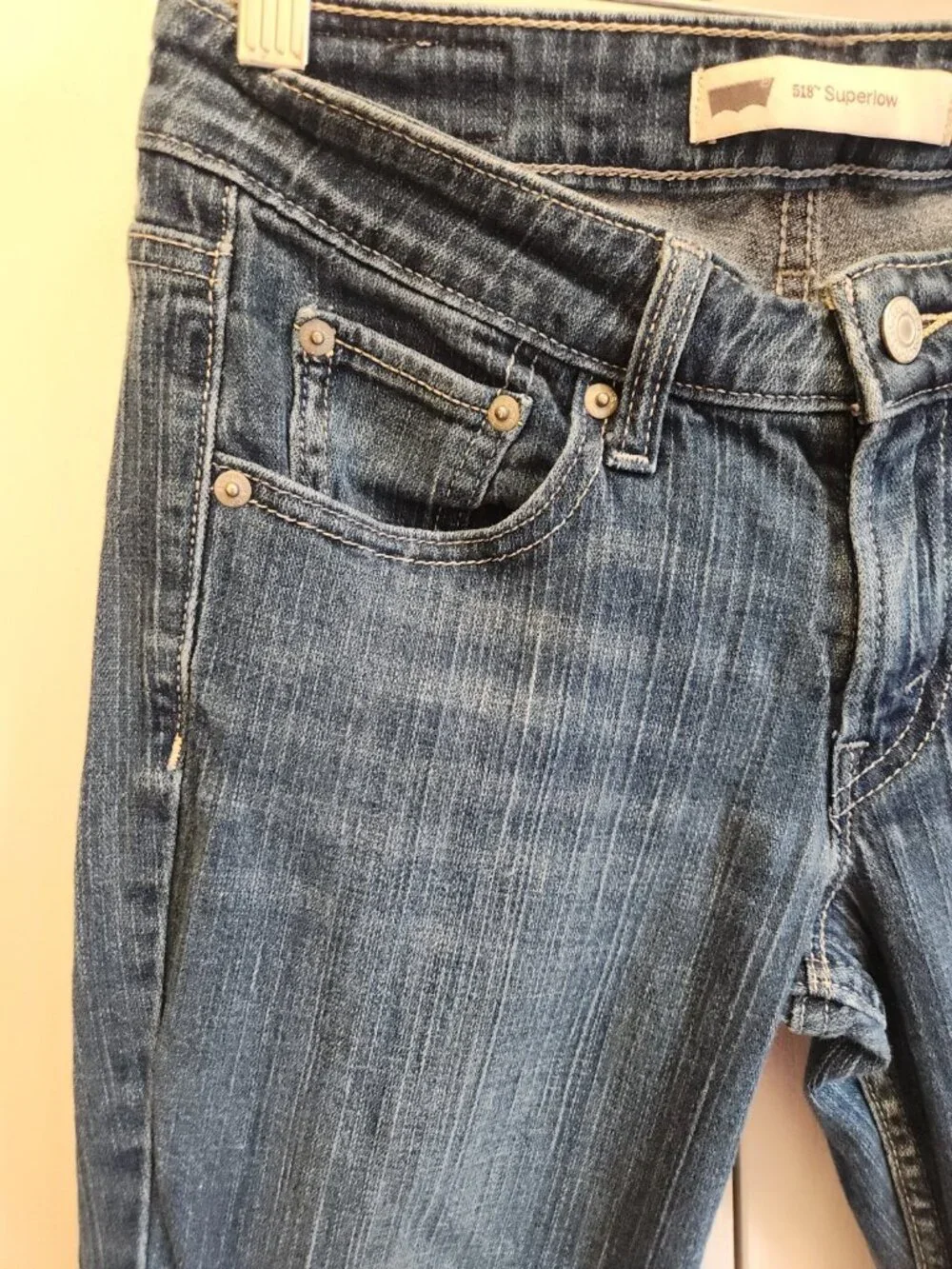 Vintage Levi 518 Superlow Boot Cut Jeans Womens 1 Juniors Blue Stretch Denim Y2K